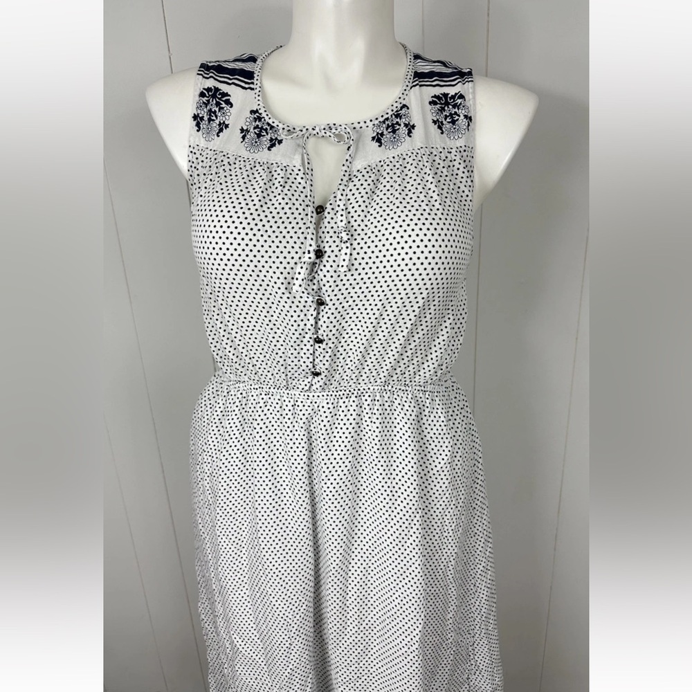 Lucky Brand Women’s Polka Dots Peasant Dress size Large L White Navy - Picture 2 of 14